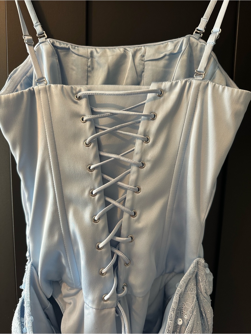 Oh Polly Light Blue Lace & Sequin Mini Dress - Picture 8 of 12
